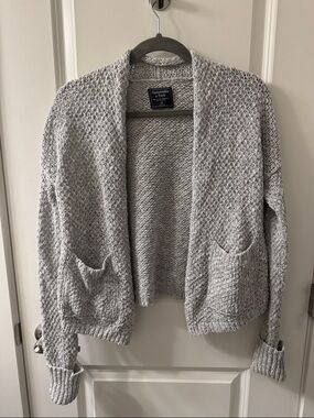 Abercrombie & Fitch Light Gray Open-Front Knit Cotton Blend Office Cardigan
